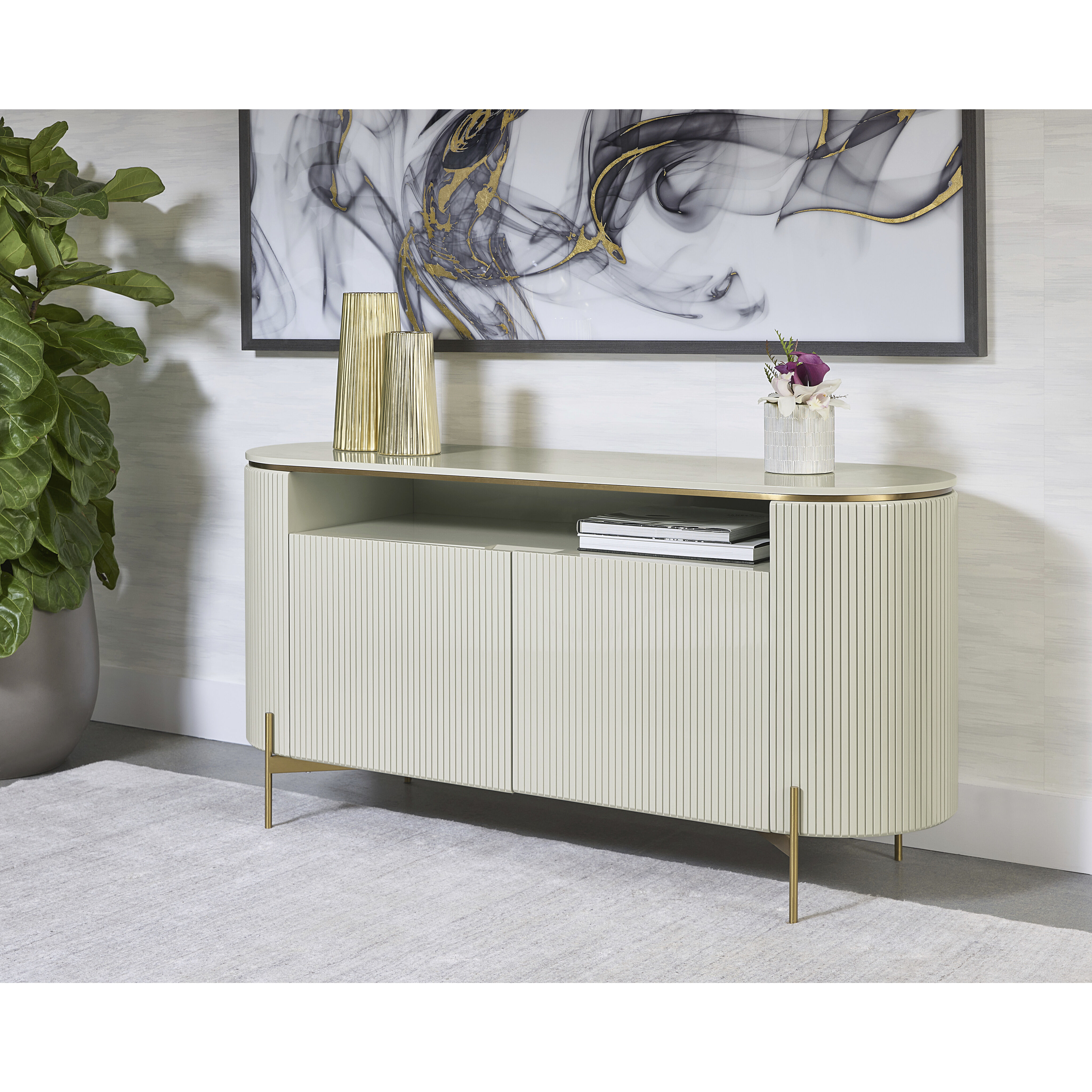 Paloma 60.75 X 18.75 inch High Gloss Cream Sideboard